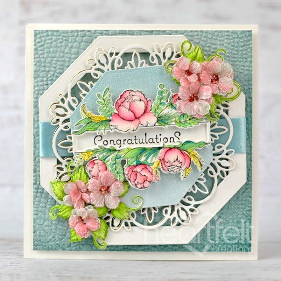 Peony & Sunflower Banner Cling Stamp Set And Die COMBO