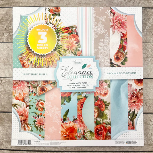 Elegance 12 x 12 Paper Pad inc. 3 Foiled Sheets (3 x 8 designs)