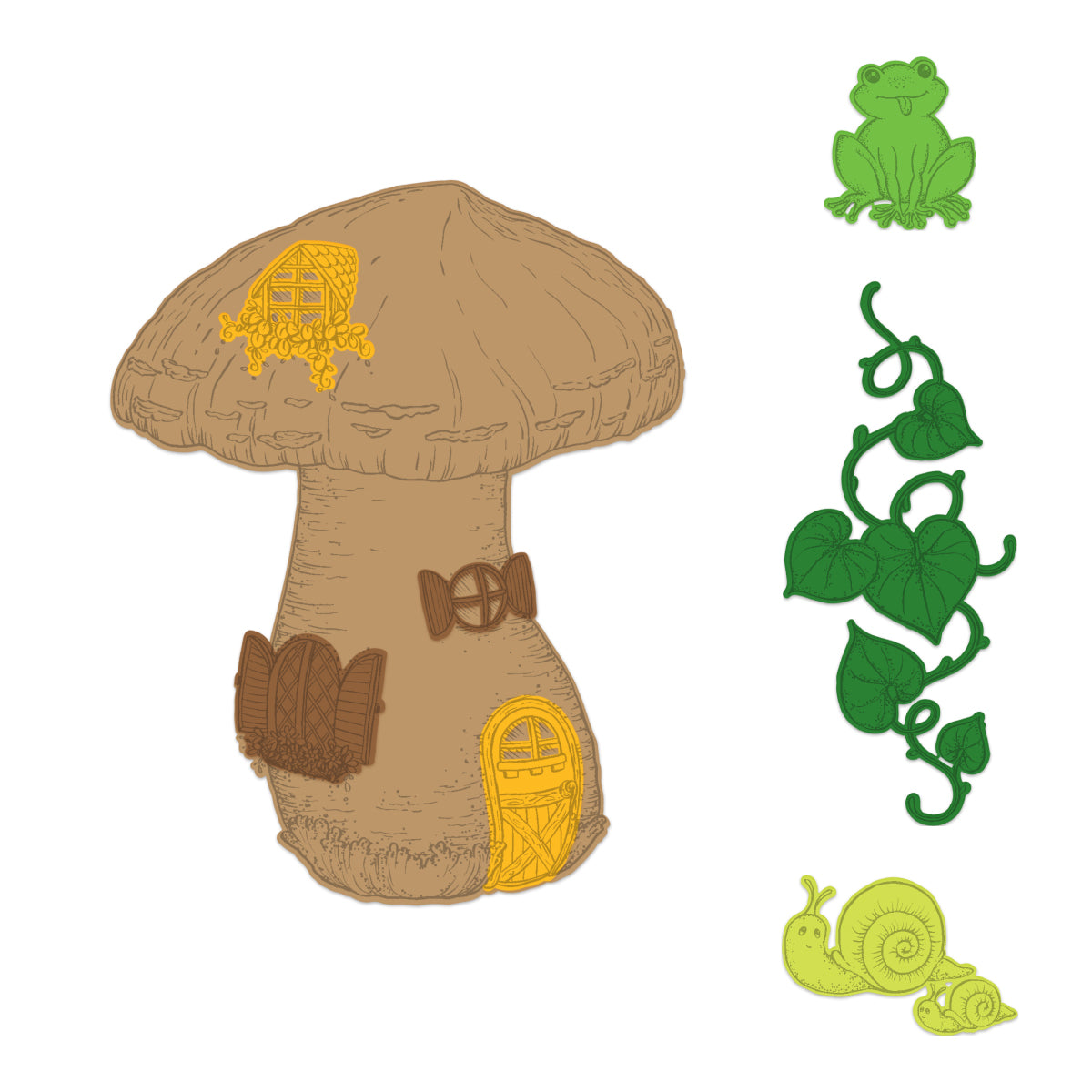 Large Mushroom Cottage Cling Stamp Set And Die COMBO