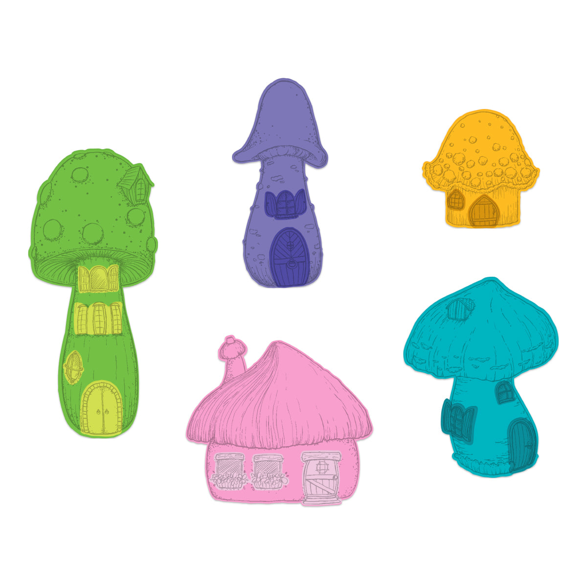 Mini Mushroom Cottages Cling Stamp Set and Die COMBO