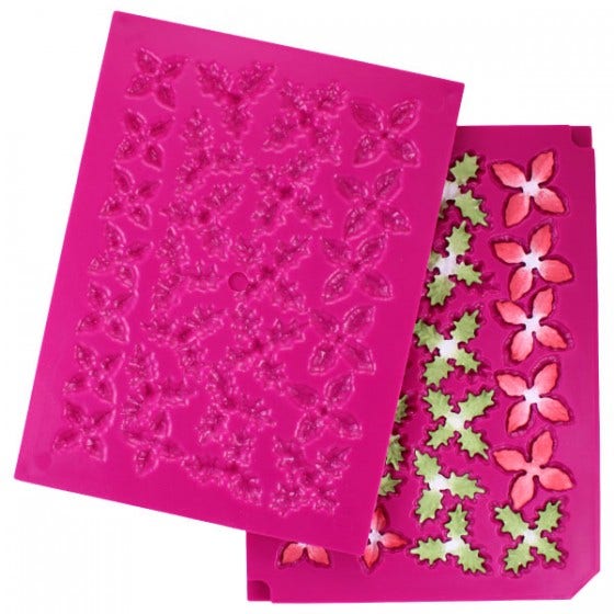 Poinsettia & Holly Clusters Cling Stamp Set, And Die, And Mold COMBO
