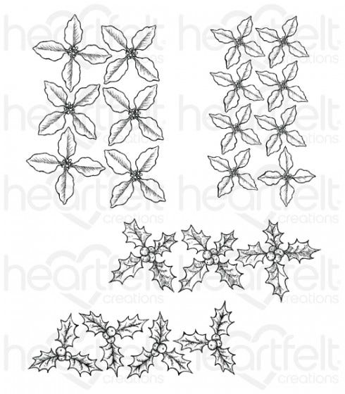 Poinsettia & Holly Clusters Cling Stamp Set, And Die, And Mold COMBO