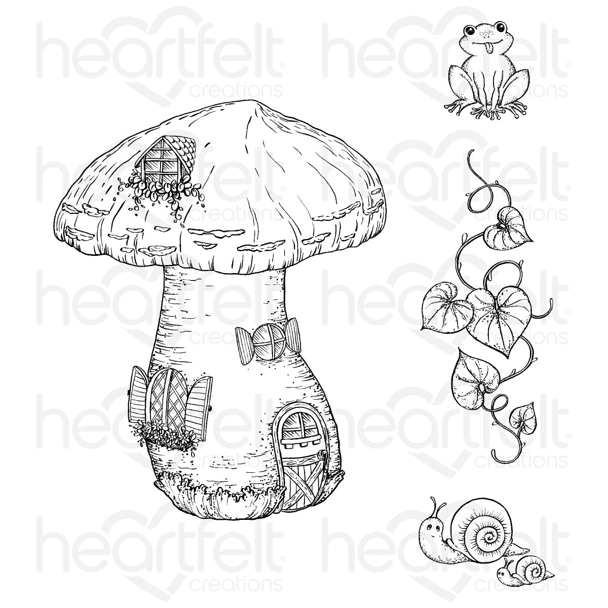 Large Mushroom Cottage Cling Stamp Set And Die COMBO
