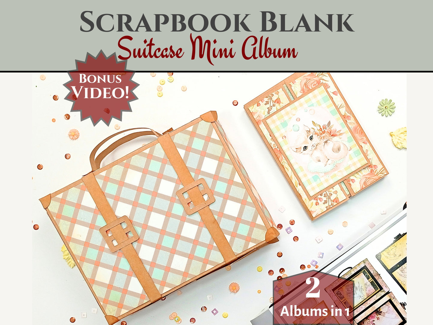 CrafTreat Frame Accordion Suitcase DIY Scrapbook Blanks - 2 Sets - 1 Black & 1 Kraft