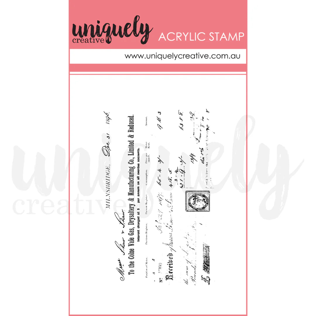 Vintage Receipt Mark Making Mini Stamp - Acrylic Stamp *Included in Kit