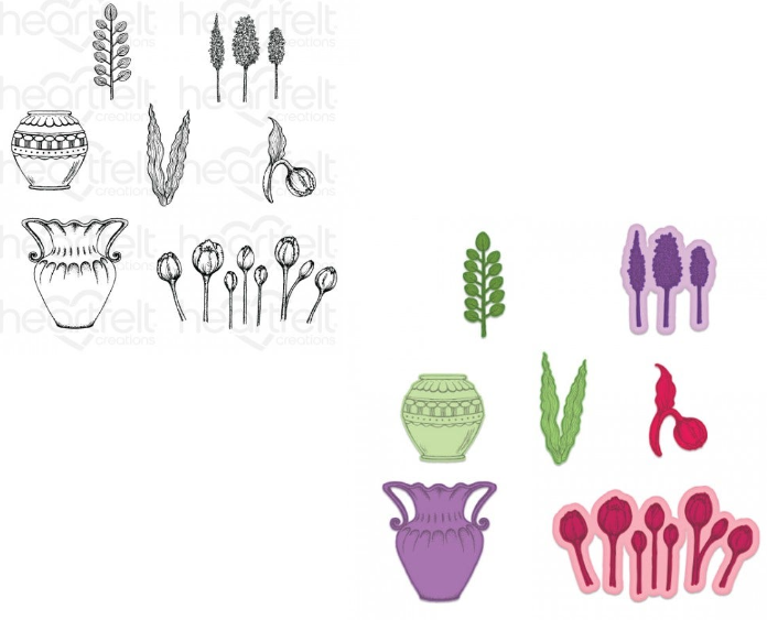 Tulip Vase & Fillers Cling Stamp Set And Die COMBO
