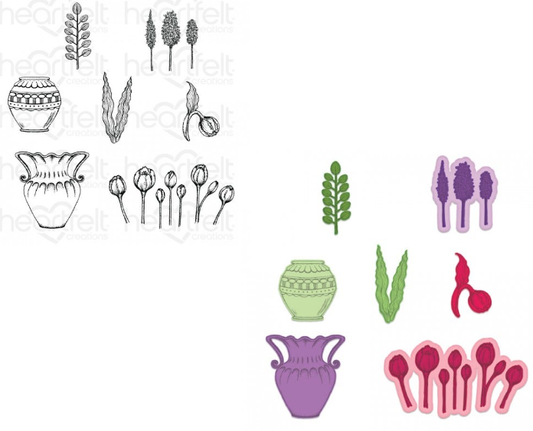 Tulip Vase & Fillers Cling Stamp Set And Die COMBO