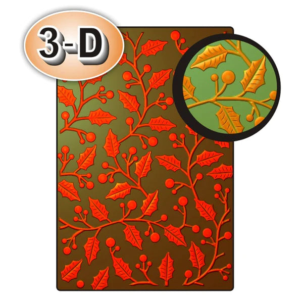 Poppy Crafts 3D Embossing Folder #2 - Christmas Holly