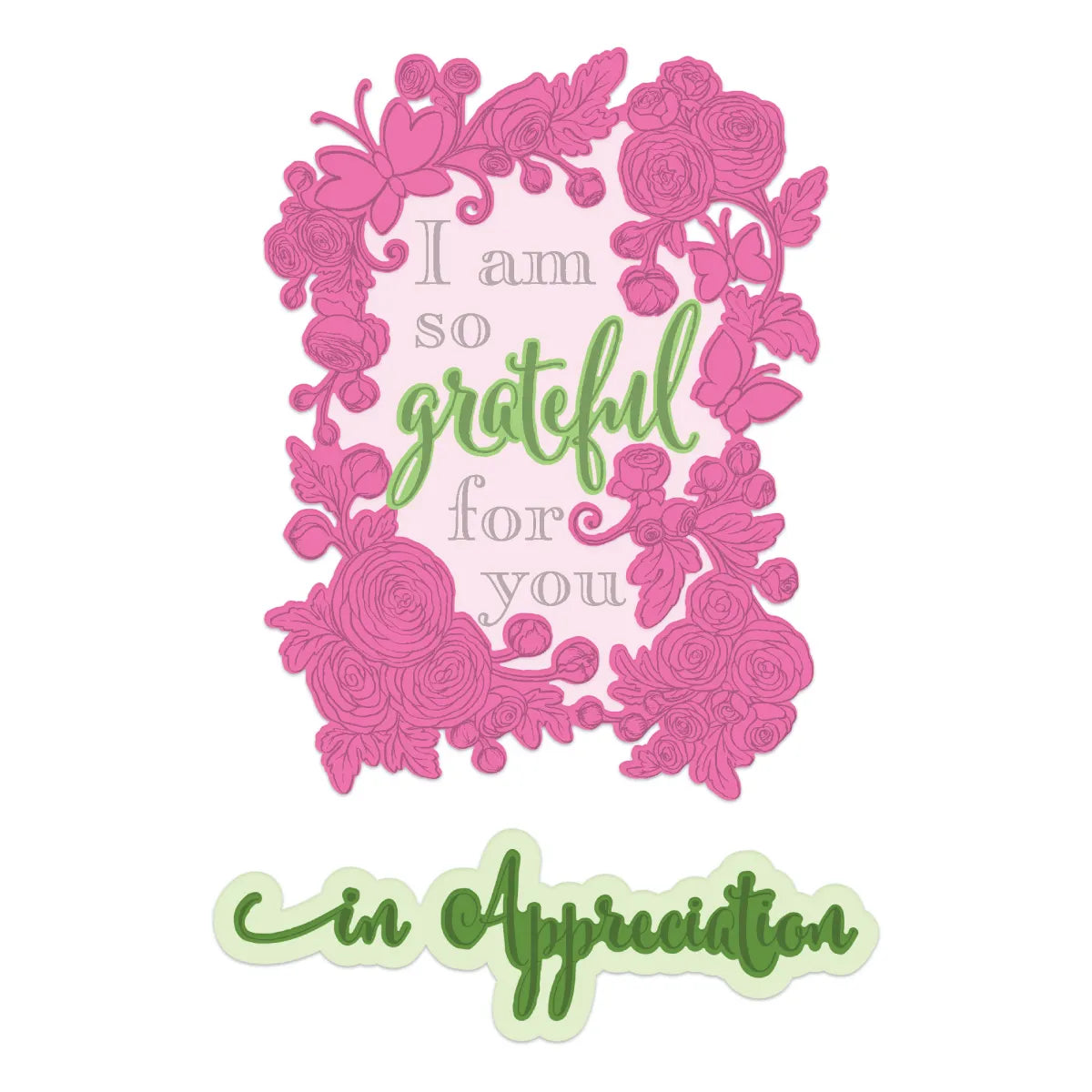Grateful Floral Sentiment Cling Stamp Set And Die COMBO