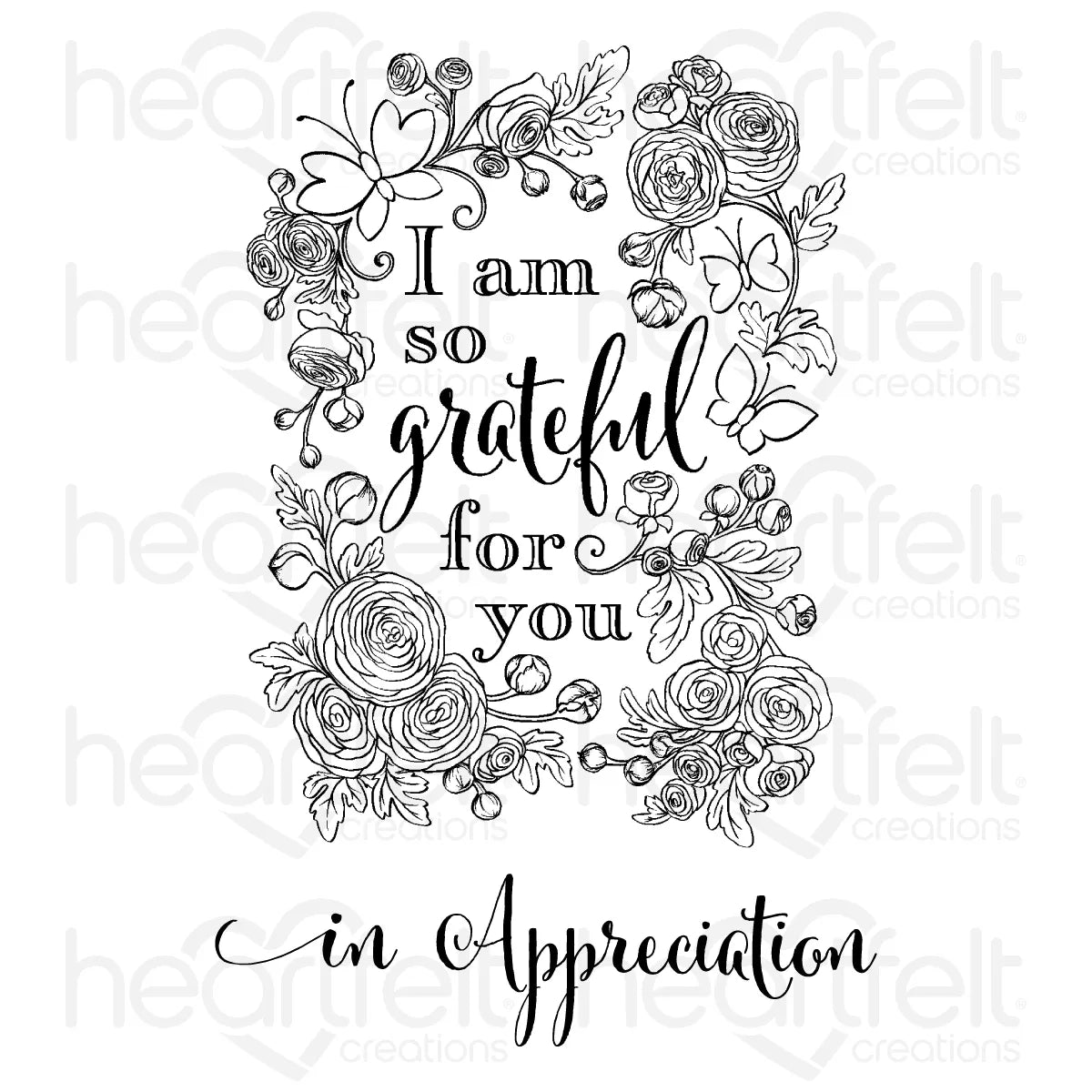 Grateful Floral Sentiment Cling Stamp Set And Die COMBO