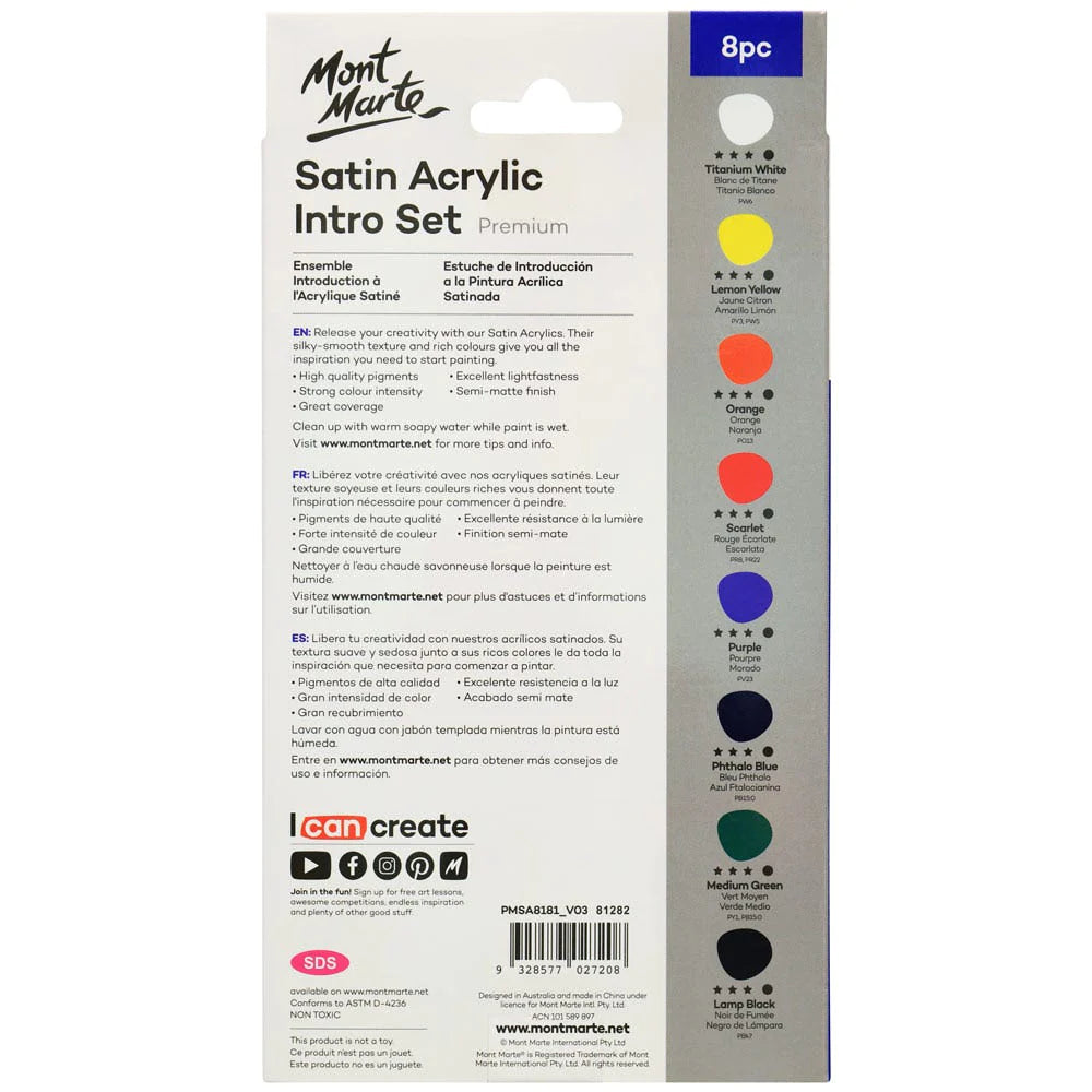 Satin Acrylic Intro Set Premium 8pc x 18ml (0.6 US fl.oz)