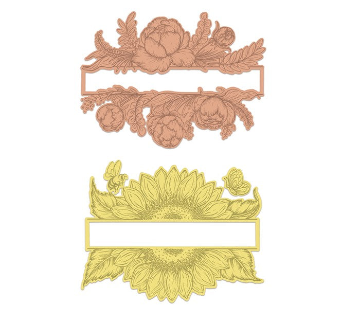 Peony & Sunflower Banner Cling Stamp Set And Die COMBO