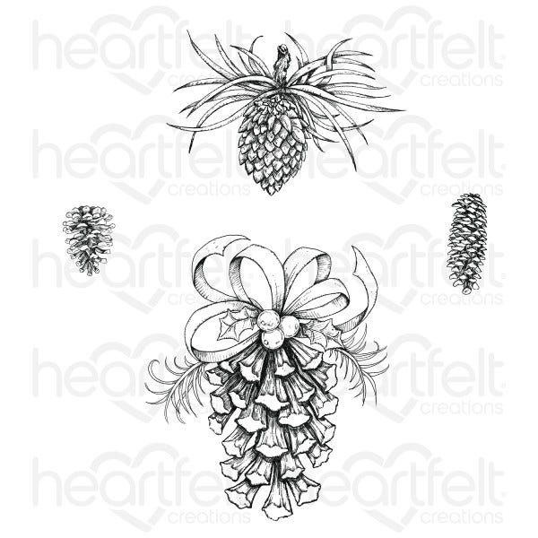 Festive Pine Cones Cling Stamp Set and Die COMBO