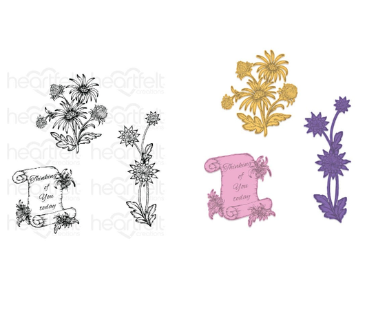 Wild Aster Scroll & Cluster Cling Stamp Set and Die COMBO