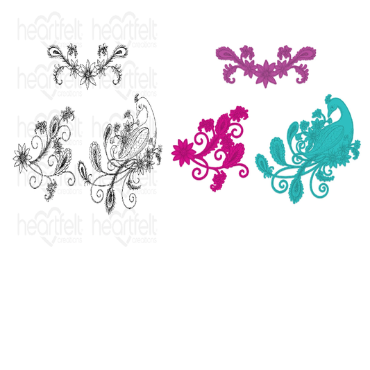 Peacock & Posies Cling Stamp Set And Die COMBO