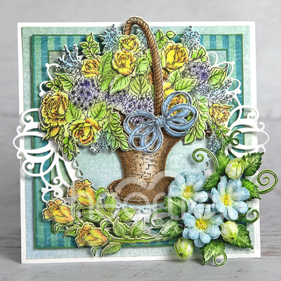 Basket Florals Cling Stamp Set And Die COMBO