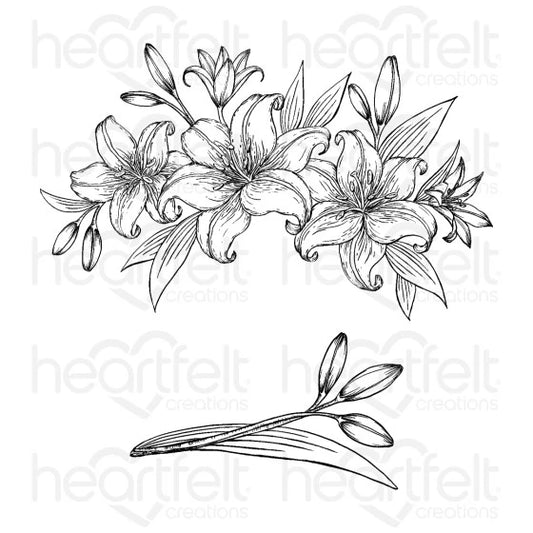 Garden Lily Bouquet & Buds Cling Stamp Set And Die COMBO