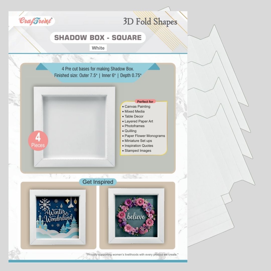 CrafTreat 3D Fold Shapes - Shadow Box White - Square 4pcs