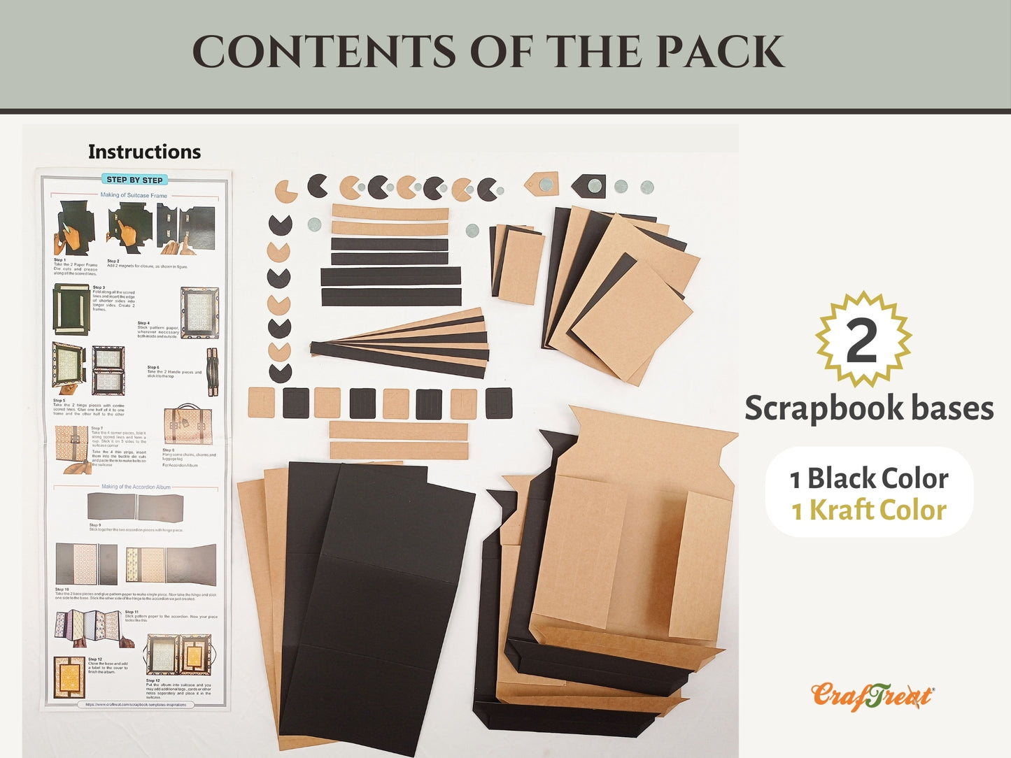 CrafTreat Frame Accordion Suitcase DIY Scrapbook Blanks - 2 Sets - 1 Black & 1 Kraft