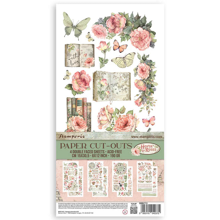 STAMPERIA PAPER CUT OUTS 4 SHEETS 15 X 30.5 CM HOUSE OF ROSES - SBBCT11