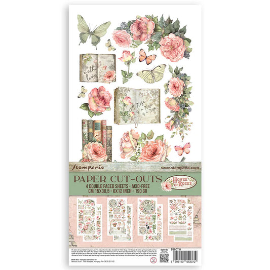 STAMPERIA PAPER CUT OUTS 4 SHEETS 15 X 30.5 CM HOUSE OF ROSES - SBBCT11