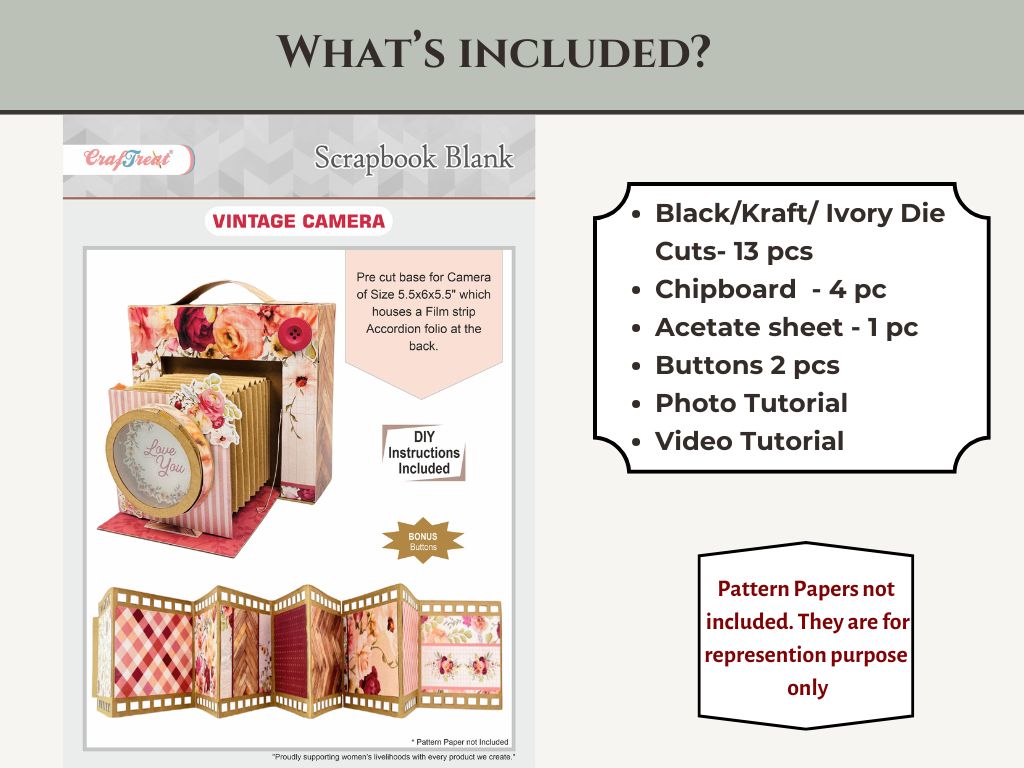 CrafTreat Scrapbook Blank Precut Album Base - Vintage Camera - Black