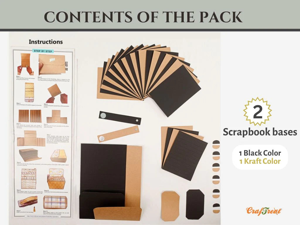 CrafTreat Handbag GiftBag DIY Scrapbook Blanks for Photo Album - 2 Sets - 1 Black & 1 Kraft