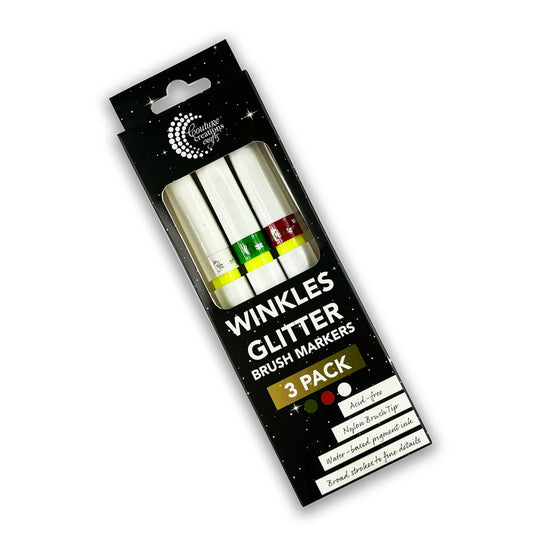 Winkles FESTIVE TRIO PACK Glitter Brush Marker - Festive Green/Festive Red/White Snow