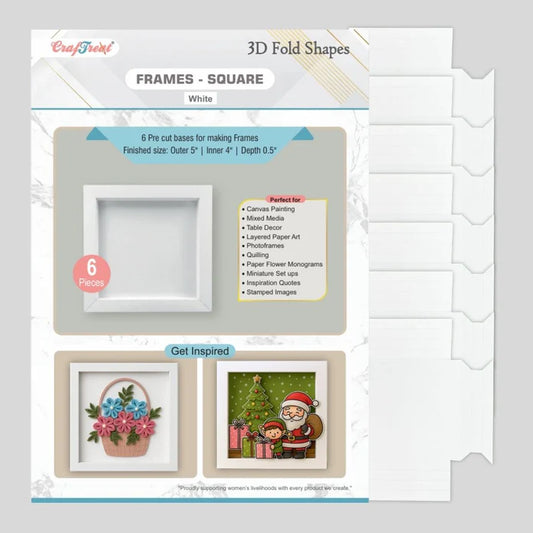 CrafTreat 3D Fold Shapes - Paper Frames White - Square 6pcs