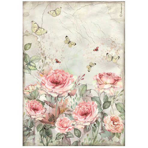 Stamperia - Rice Paper - 21cm x 29.7cm - A4 - House of roses and butterfly