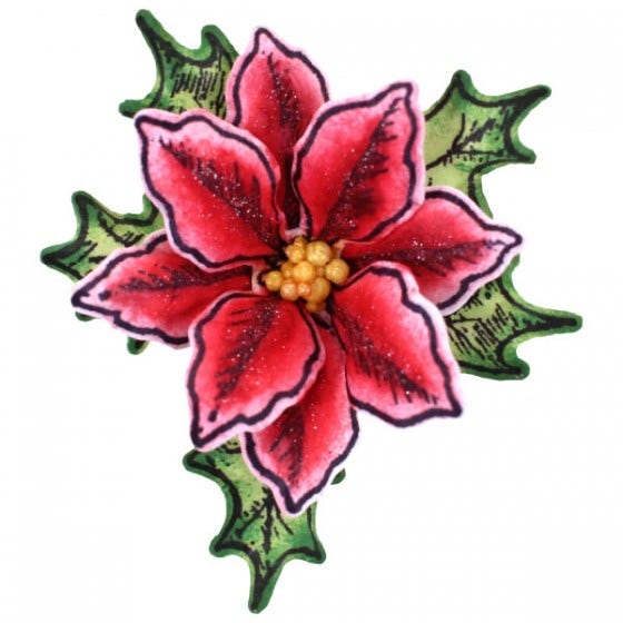 Poinsettia & Holly Clusters Cling Stamp Set, And Die, And Mold COMBO
