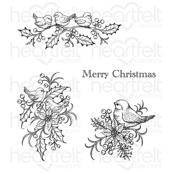 Festive Berry & Birdies Cling Stamp Set And Die COMBO