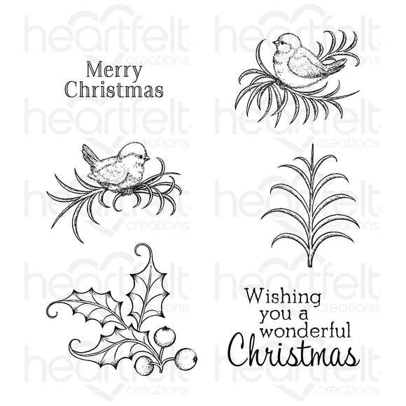 Christmas Holly Accents Cling Stamp Set and Die COMBO