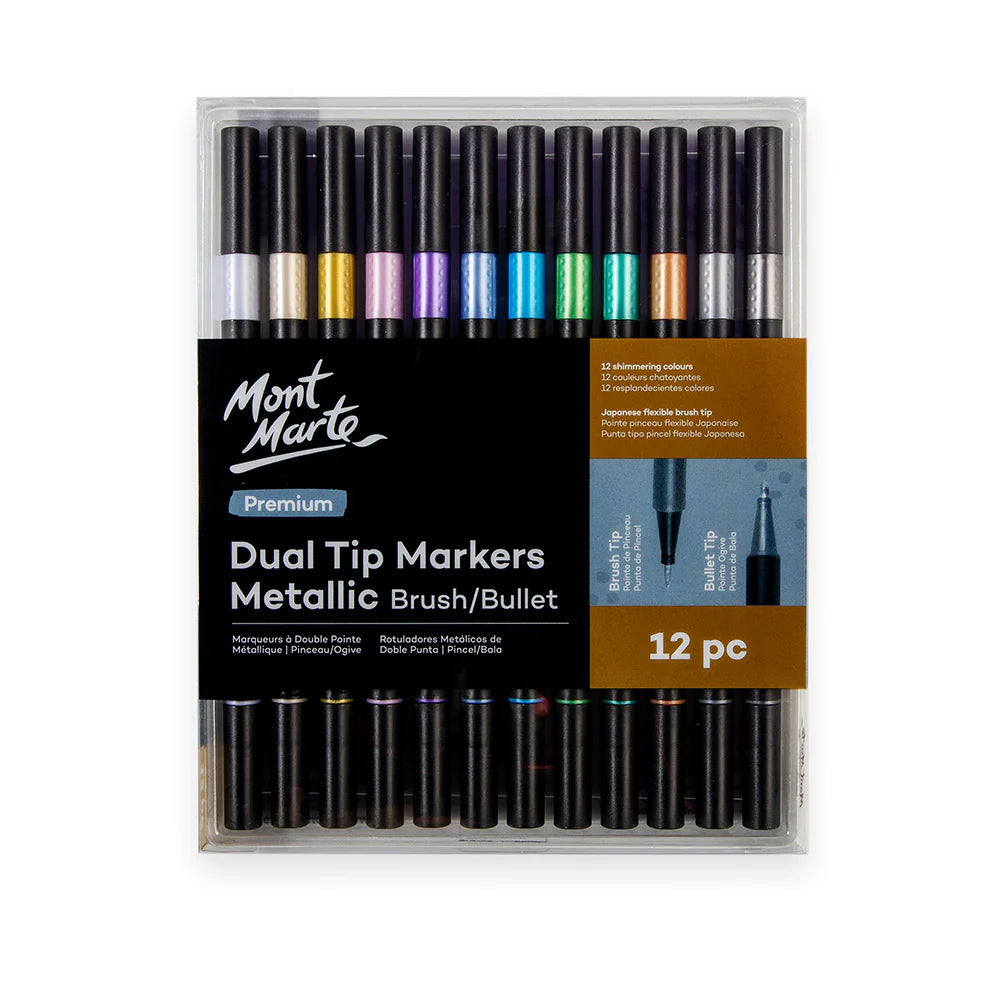 Dual Tip Markers Metallic Brush/Bullet Premium 12pc