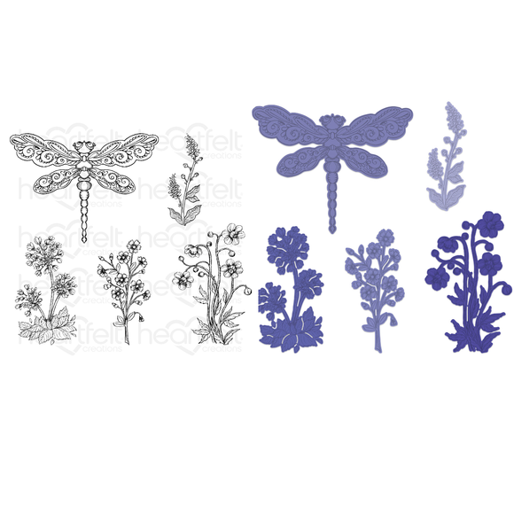 Dragonfly Florals Cling Stamp Set and Die COMBO
