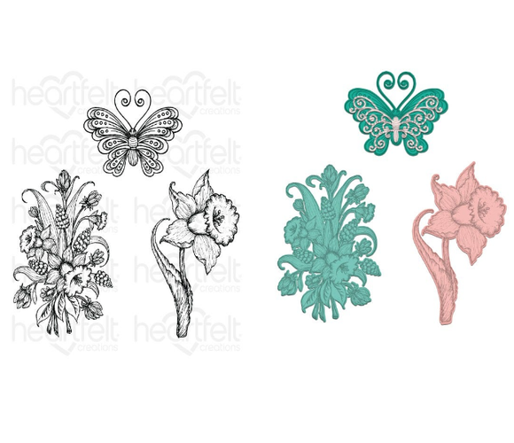 Delightful Daffodil & Butterfly Cling Stamp Set and Die COMBO
