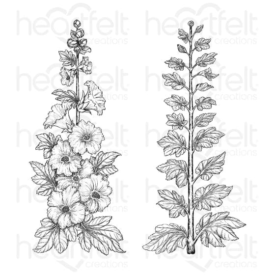 Hollyhock Stem & Blooms Cling Stamp Set and Die COMBO