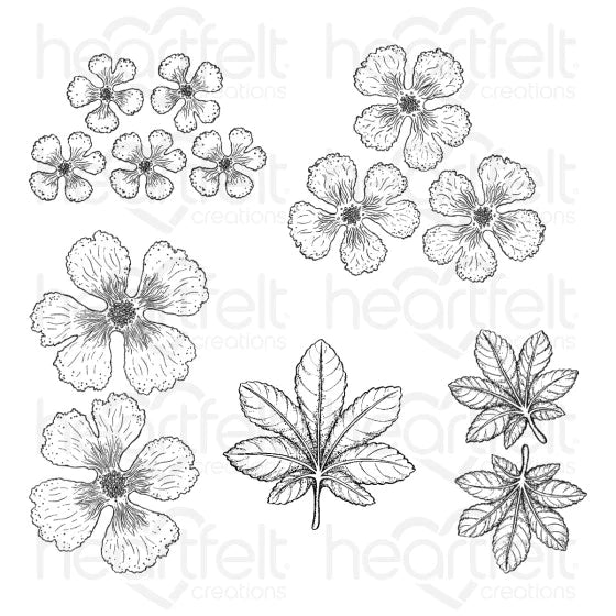 Hollyhock Petals & Leaves Cling Stamp Set, Die And Mold COMBO