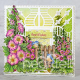 Hollyhock Stem & Blooms Cling Stamp Set and Die COMBO