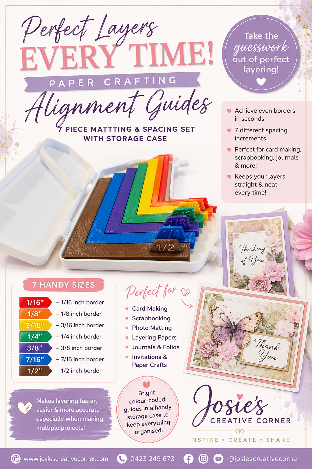 Paper Crafting Alignment Guides – 7 Piece Set with Storage Case