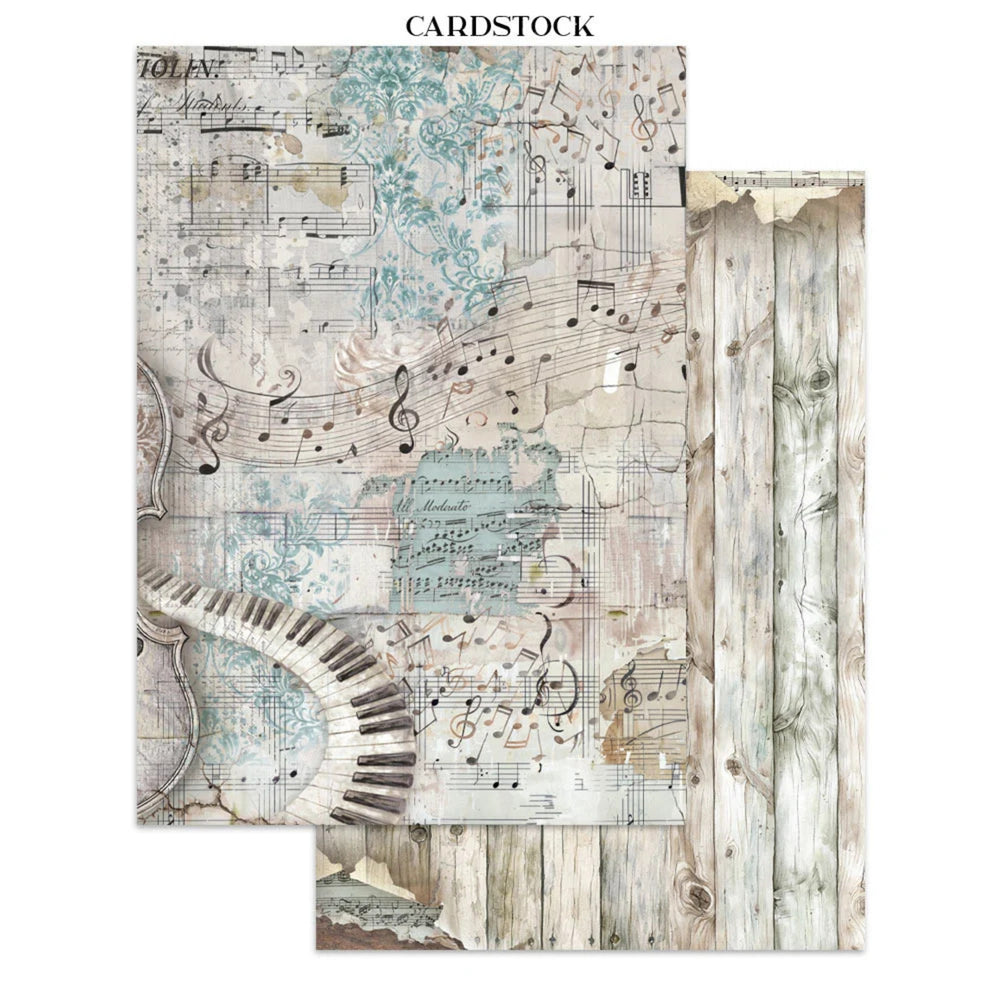 Stamperia Junk Journal Focus Points A5 Pad, Backgrounds & Cut-Outs - Symphony
