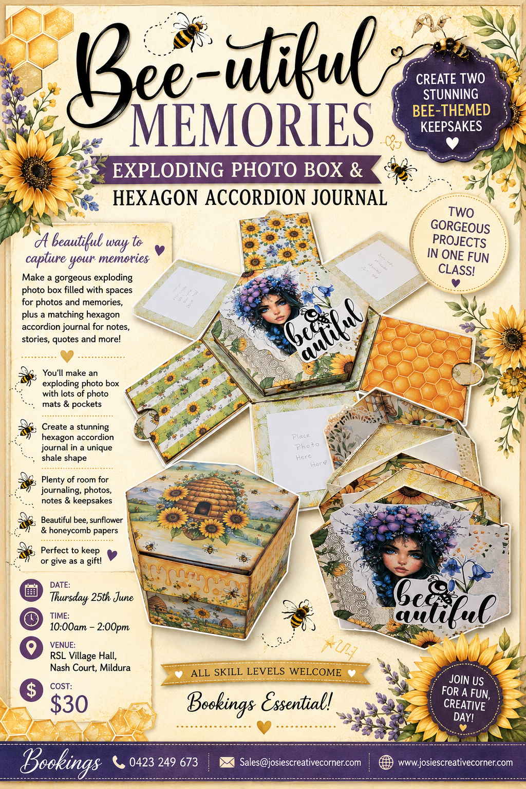 Bee-utiful Memories
Exploding Photo Box & Hexagon Accordion Journal Class