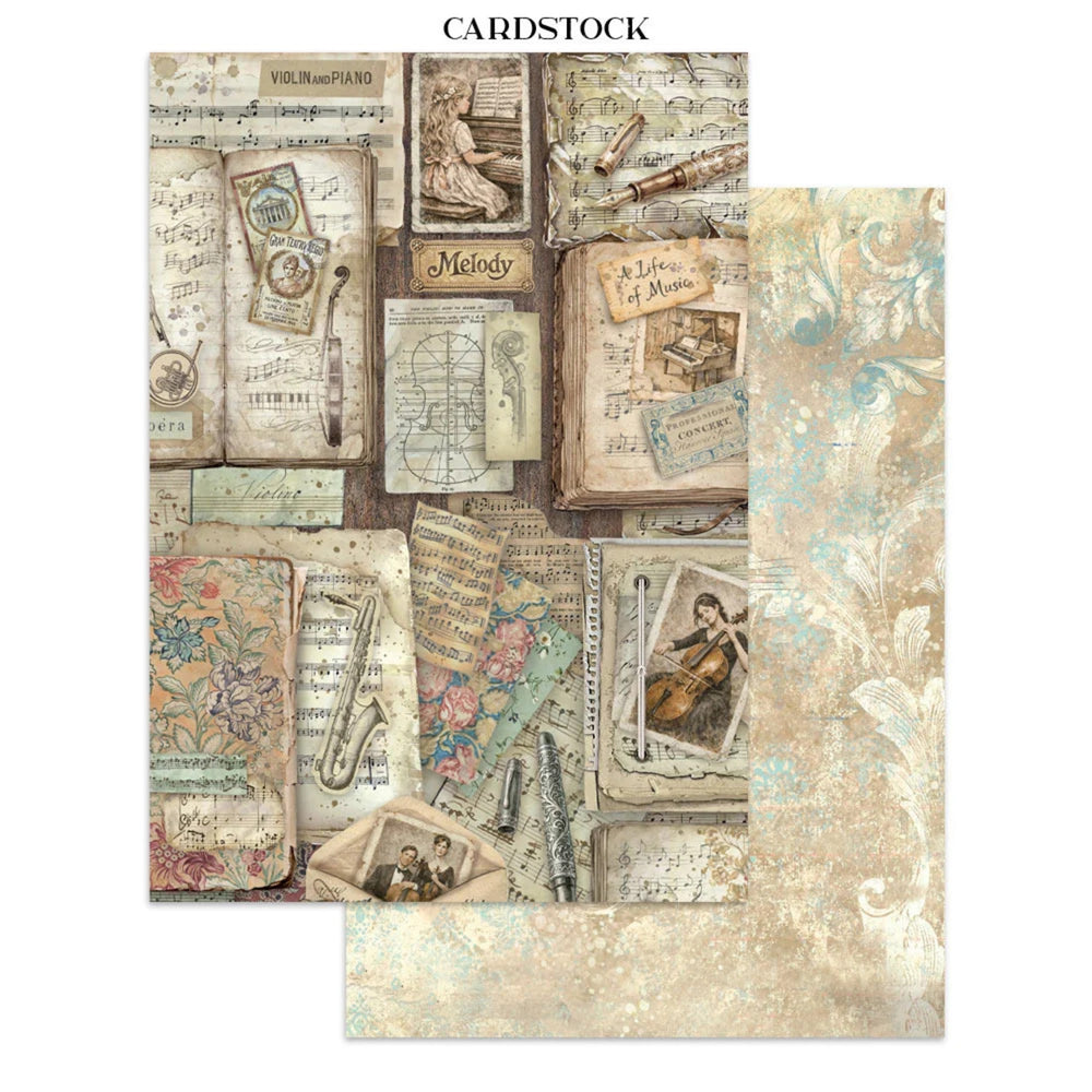 Stamperia Junk Journal Focus Points A5 Pad, Backgrounds & Cut-Outs - Symphony