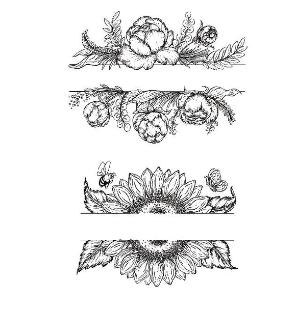 Peony & Sunflower Banner Cling Stamp Set And Die COMBO