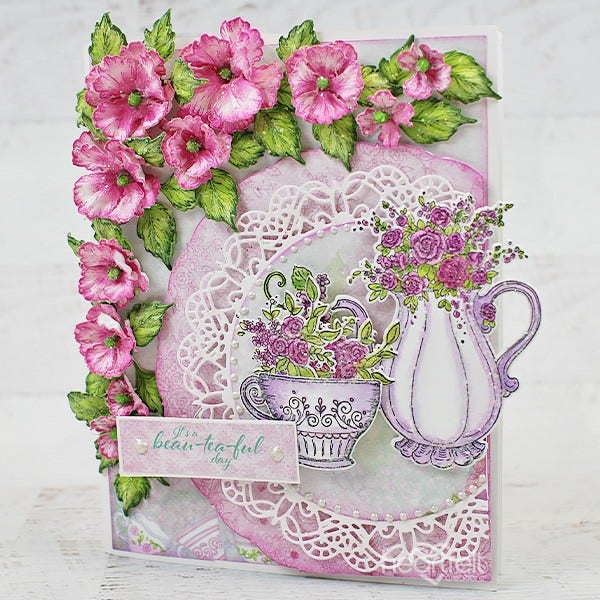 Elegant Teapot & Florals Cling Stamp Set and Die COMBO