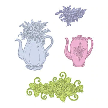 Elegant Teapot & Florals Cling Stamp Set and Die COMBO