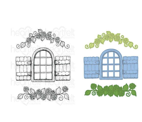 Cottage Window & Hydrangea Cling Stamp Set And Die COMBO