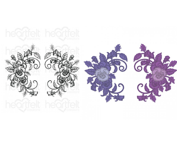 Delicate Pansy Spray Cling Stamp Set And Die COMBO