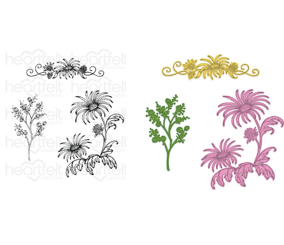 Wild Aster Spray Cling Stamp Set and Die COMBO