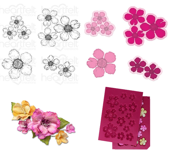 Small Wild Rose Cling Stamp Set, Die And Mold COMBO